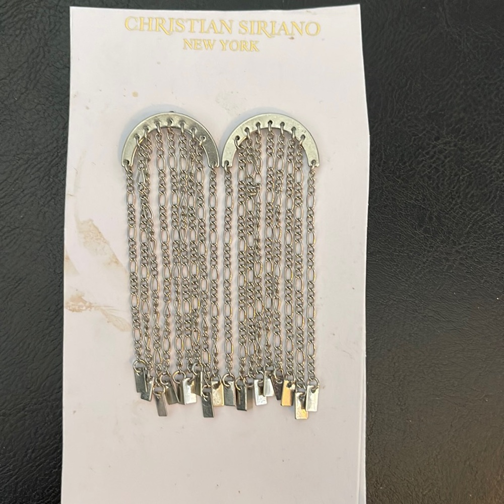 Christian Siriano New Silver Earrings crescent moon with dangling waterfalls